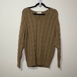 American Apparel women’s Brown 100% wool Chunky Cable Knit Sweater in XL